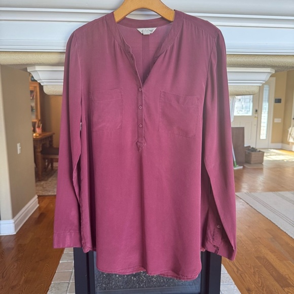Lucky Brand Burgundy 100% Silk Dark Academia Top Size M - Picture 1 of 3